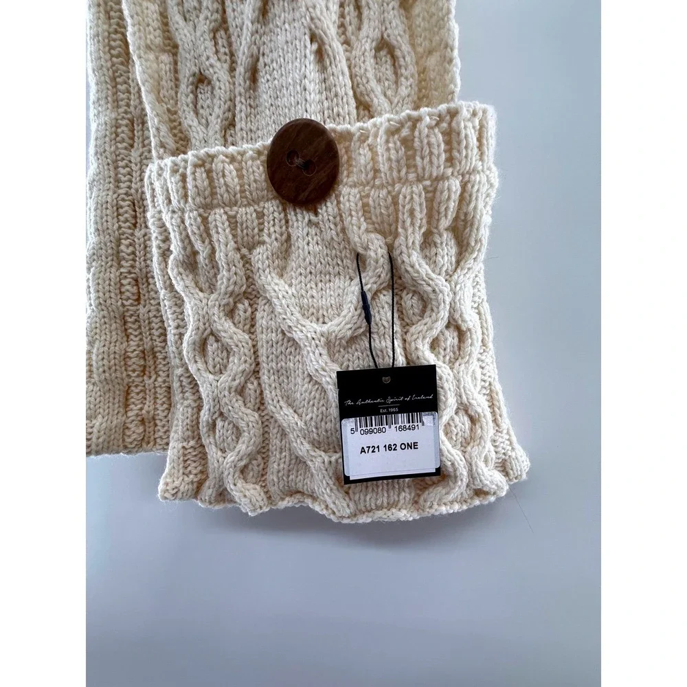 Aran Woollen Mills Cable Knit Merino‎ Wool Scarf Cream New Made in Ireland